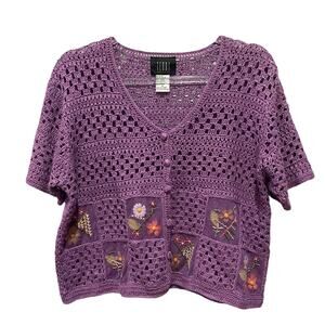 TEDDI Purple Crochet Cropped Top Flower Fairy Whimsygoth y2k